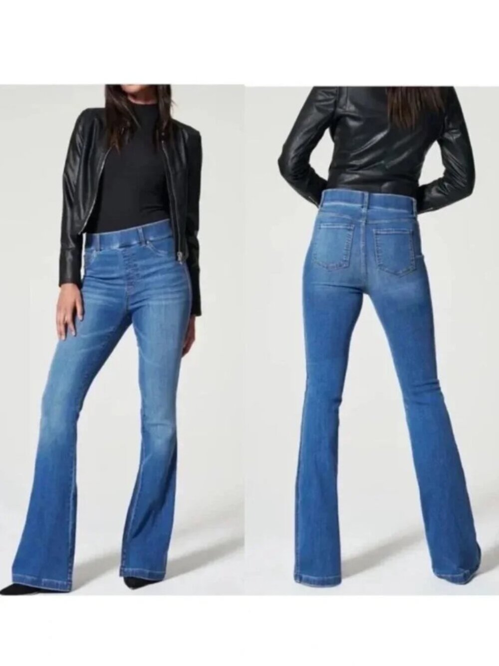 Spanx Medium Wash High Rise Pull On Flare Jeans Womens Medium